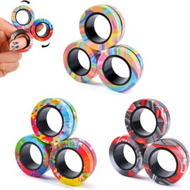 Kickidz 9Pcs Magnetic Rings Fidget Toy Set, ADHD Anxiety Magnetic Fidget Toys Adults Fidget Spinner Rings for Relief, Gifts for 8+ Year Old Teen Boy Girl (Multicolored-9Pcs-A)