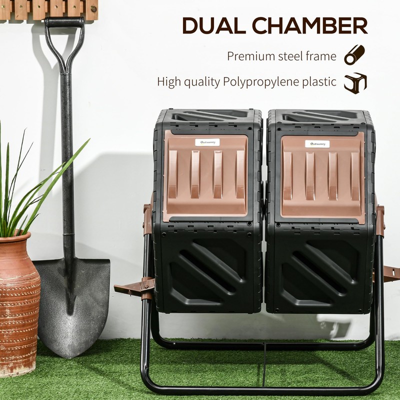 Outsunny Dual Chamber Compost Tumbler Bin, Outdoor Tumbling Composter with
