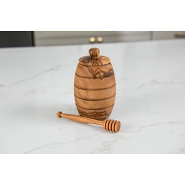 Lipper International Olive Wood Honey Pot with Cover, 3" x 2.5" x 5"