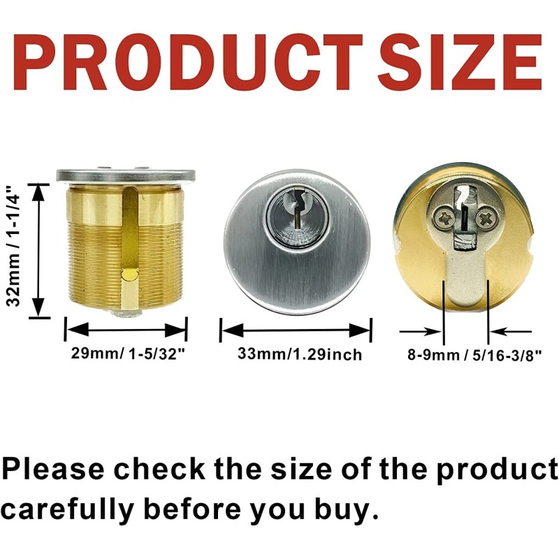 MOUNTPARTS 2PCS Mortise Lock SC1 KD Cylinders Adams Rite 4Keys