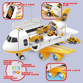 Dwi Dowellin Construction Toy Airplane Set/Play Mat,Excavator,Bulldozer,Mixer,Dumper Truck,Forklift,Crane,Alloy Metal Car Toys for 3 4 5 6 Years Old Toddlers Kids Boys & Girls(Large)