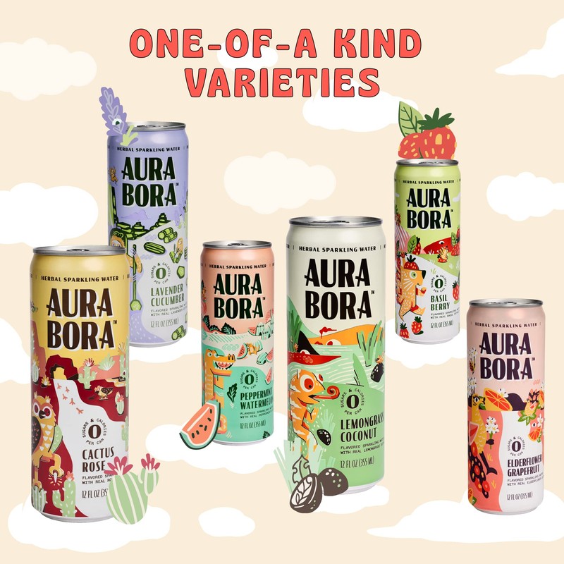 Aura Bora, Cactus Rose Herbal Sparkling Water, 12 oz Can