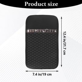 HQRNYP Bling Leather Car Armrest Box Cover, Middle Console Cover, Crystal Rhinestone Center Console Cushion, Anti-Scratch Waterproof Auto Arm Rest Box Protector Accessories for Most Vehicles (Black)