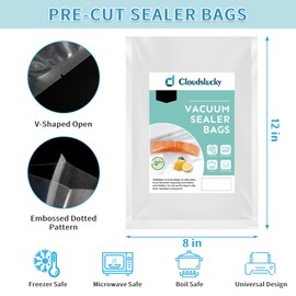 Cloudslucky Vacuum Food Bags, Pack of 100, 20 x 30 cm, Vacuum Bags, Freezer Bags, Professional Bags for All Vacuum Sealers, BPA-Free, Boil-Proof and Sous Vide Bags, Vacuum Bags for Food