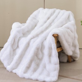 Cuddleux Soft Cozy Fluffy Faux Fur Blanket White 60x80 Inch Plush Fuzzy Thick Throw Blanket for Couch Bed Large