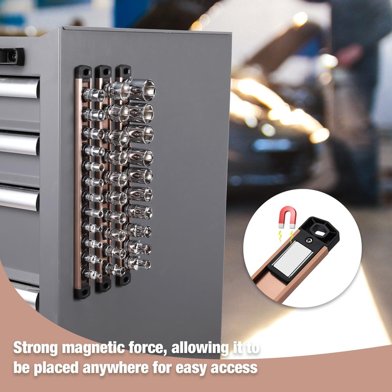 WORKPRO Magnetic Socket Organizer, 1/4-Inch Drive Aluminum Alloy Socket Rail,