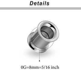 Ocptiy 0G Astm F136 Titanium Gauges Tunnels Plugs Earrings for Ears Stretching Kit 0 Gauge Implant Grade Double Flare Screw Fit Tunnels Plugs Hollow Gauges Size 8mm Piercing Women Men 5/16 inch