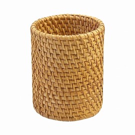 XLP Natural Rattan Pen Holder, Round Wicker Pencil Cup, Boho Desk Organizer for Office, Vanity Makeup Brushes, Kitchen Utensils, Home Decor, Large Capacity Pen Holder