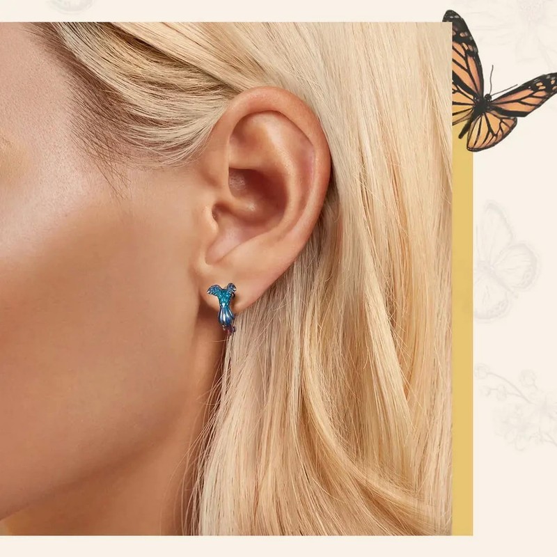 PAHALA 925 Sterling Silver Rainbow Kingfisher Stud CZ Elegant Earrings