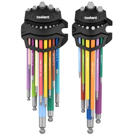 Toolant Allen - Juego de 22 llaves inglesas (mtricas y SAE), brazo extra largo, con extremo de bola, hexagonales, con mangas con codificacin de...    