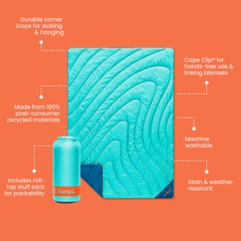 Rumpl Original Puffy Blanket - Warm Puffy Camping Blanket, 100% Recycled Polyester Insulation, Lightweight, Packable, Water-Resistant, Outdoor Puffer Blanket, 52"x75", Seafoam