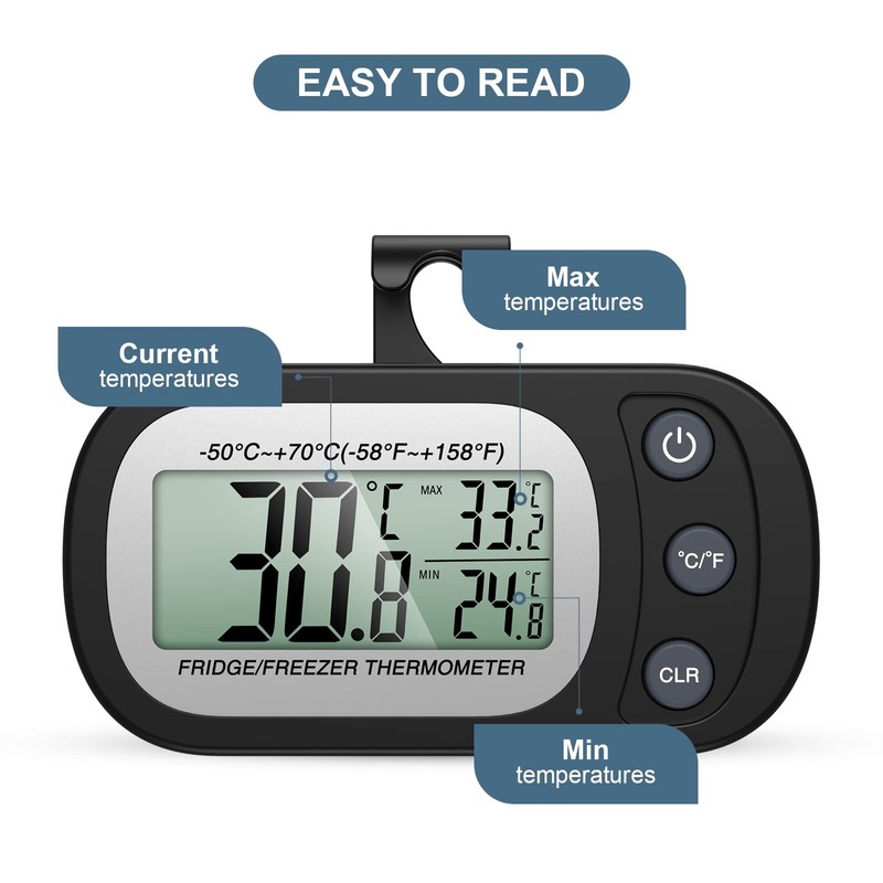 Ankilo Upgraded Refrigerator Thermometer, 2 Pack Portable Digital Waterproof Fridge