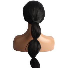 WeKen Black Hair Costume Wig with Extra Long Ponytail Straight Hair Synthetic