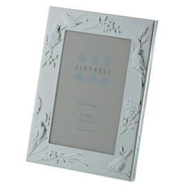 Sixtrees Higgins 6-339-46 Embossed Silver Plated 4 x 6 inch Photo Frame featuring birds. Complete with Microfibre Polishing Cloth.