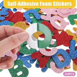 Pegatinas de letras de espuma, 360 pegatinas alfabeto con purpurina, letras espuma autoadhesivas con formas decorativas para manualidades y decoración del hogar