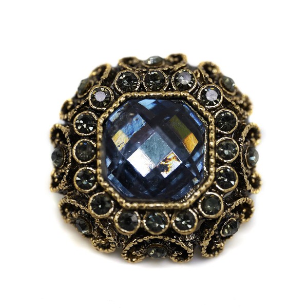 Craftisum 10 pcs Blue Rhinestones Inlaid Retro Round Octagon Metal