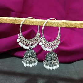 Efulgenz Antique Boho Oxidized Indian Earrings for Women Faux Pearl Hoop Earrings Jhumka Jhumki Dangle Earring Set Indian Oxidized Jewelry Bohemian Statement Jewelry for Women