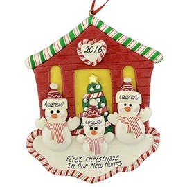 First Christmas in Our New House for Family of 3 Ornament by Calliope Designs - Handcrafted - 4.5" Tall - Free Personalization with Names, Year, a Phrase - A Keepsake for New Homeowners