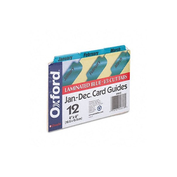 Oxford Laminated Tab Index Card Guides, Monthly, 1/3 Tab, Manila,