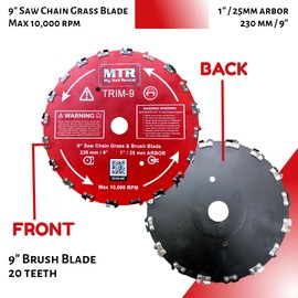 MTR Saw Chain Tooth Brush Cutter Blades Circular Blade Weed Eater Cutter Trimmer 10,000RPM Steel Grass Brush Cutter Blade Forest Trees Wood Metal Multi Use Blades & Bundle Kits (9" 2PK KIT)