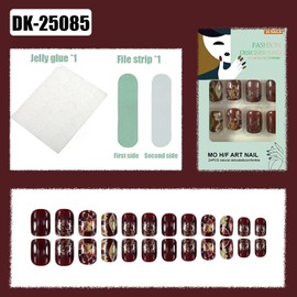 LWTZLW Maple Leaf Press on Nails Short Square False Nails Red Maple Leaf Full Cover Glue on Nails Glitte Coffin Acrylic Fake Nails Glossy Artificial Nail Reusable for Women