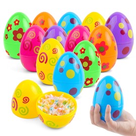 Easter Eggs for Filling, Plastic, Pack of 12, Coloured Printed Fillable Easter Eggs with Height of 14.5 cm, Eggs for Filling, Plastic Easter Eggs for Children, Easter Filling Treats