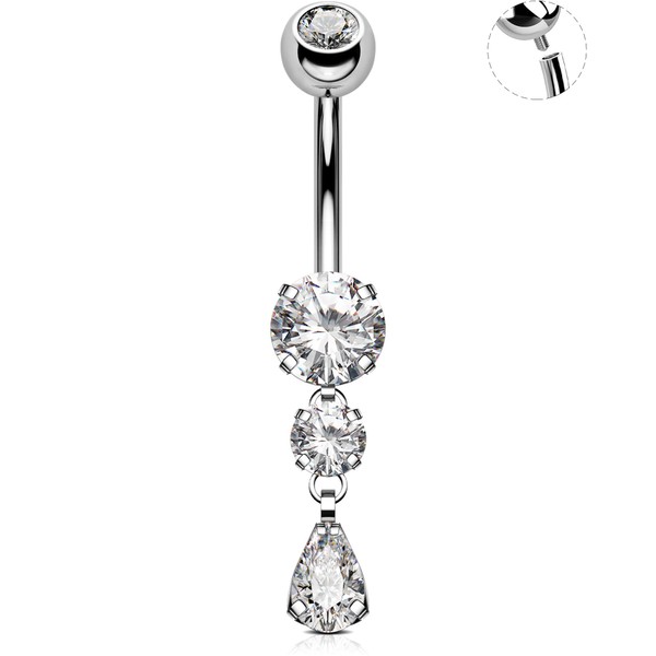 OUFER Belly Button Rings, G23 Titanium Dangle Belly Rings, Clear