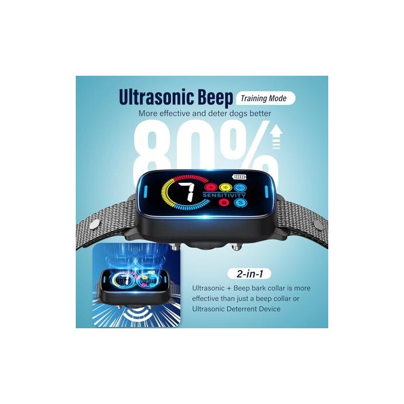 SLAYKAM Bark Collar For Large Medium Dogs Ultrasonic Dog Deterrent