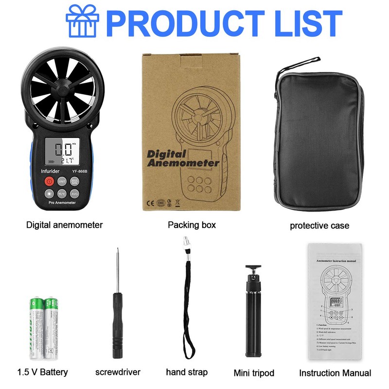 INFURIDER Digital Anemometer YF-866B, Wind Gauge, LCD Wind Speed Meter
