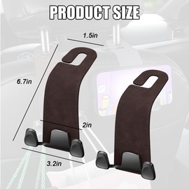 Zpana Car Seat Headrest Hook, 2PCS Leather & Metal Double Hook Vehicle Back Seat Hanger Holder for Phone Handbag Purse, Automobile Storage Organizer, Universal for Van Truck Sedan (Brown)