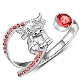 Highland Cow Ring for Women 925 Sterling Silver Adjustable Cow Rings Birthstone Jewelry Gifts for Women