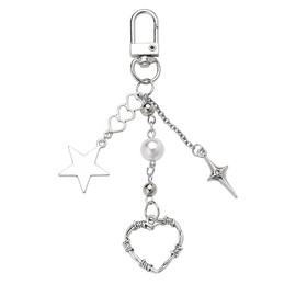 YangQian Silver Star Heart Keychain Charm for Backpack Bag Charms for Handbags Purse Decoration for Women Girls Star Charm Keychain Accessories for Women Girls