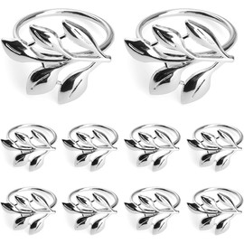Napkin Rings Silver, Pack of 12 Napkin Rings Set Appearance of Leaves Napkin Buckles, Napkin Rings for Wedding Party Dinner Hotel Festival Dinner Table Accessories
