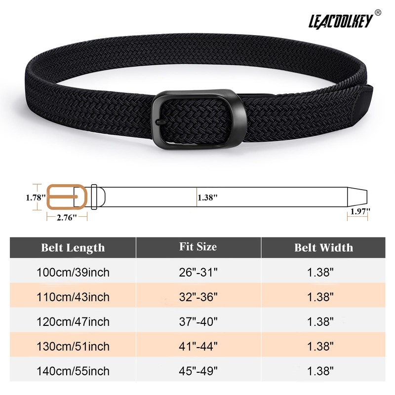 LEACOOLKEY Stretch Belt for Men, Elastic Braided Belt for Men,