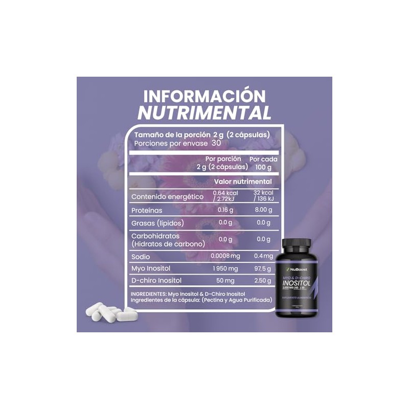 Nuboost Inositol Cápsulas Myo Chiro Mezcla Hecho Usa