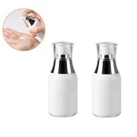 2Pcs White Acrylic Airless Vacuum Pump Travel Bottles - Refillable Portable Cosmetic Container for Homemade Beauty Products Lotion Cream Makeup Foundations and Serum size 50ml/1.67oz