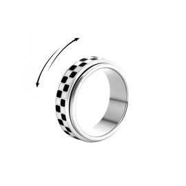 Decixde Checkered Fidget Ring for Women Men 18K Gold Plated Stainless Steel Anxiety Spinner Rings Black and White Checkerboard Rotating Spinner Ring Stress Relief Jewelry for Women Men (Silver-10)