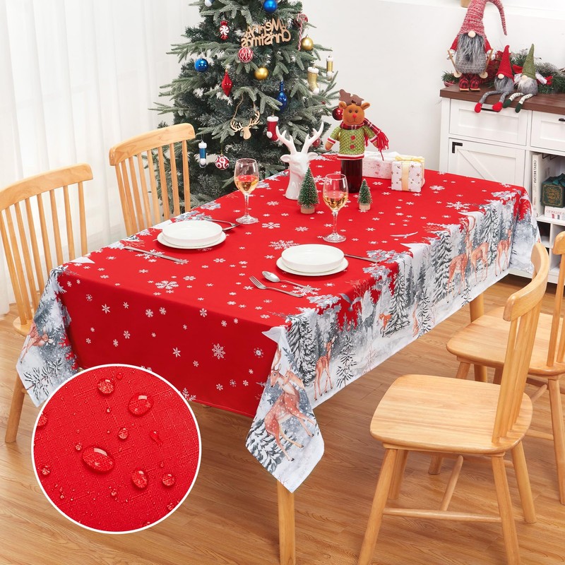 CAROMIO Christmas Table Cloth Waterproof Wipeable Tablecloth Wrinkle-Resistant Table Cover,