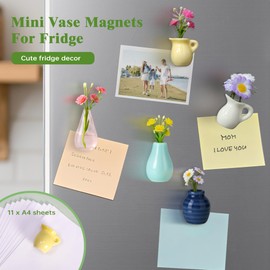 Renmxj Mini Ceramic Vase Magnets for Fridge, Cute Tiny Plant Vase Fridge Magnets for Kitchen Refrigerator Office Locker Decoration with Fake Flowers (5 Pack)
