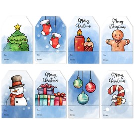 Christmas Gift Tags Stickers, 96Pcs Christmas Gift Labels Stickers, Self-Adhesive Watercolor Christmas Name Tags for Xmas Gifts Wrap Presents Boxes Decoration (Blue)