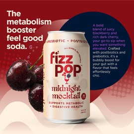 Fizz Pop Metabolic Sparkling Postbiotic and Prebiotic Soda, Support Gut Health, Metabolism Booster, Midnight Mocktail Flavor, 12 oz Cans (Pack of 12)