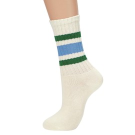 American Trends Womens Crew Socks Striped Athletic Socks Vintage Slouch Solid Color Mid Calf Tube Socks 1Pack-Blue Green