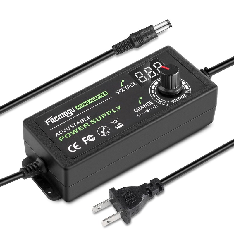 Facmogu 3V-12V 5A 60W Adjustable Power Supply with LED Display,