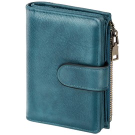 ONEKERUN Women's PU Leather Medium Purse with RFID Blocking Wallet Large Capacity Wallet for Women with Many Card Slots & Zip Coin Compartment, peacock blue, Modern