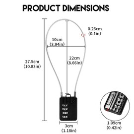 RESET-200 4 Digit Combination Padlock with 20 inches Steel Cable,Cable Lock for Locker Luggage Suitcase Gun Case Toolbox Helmet Black