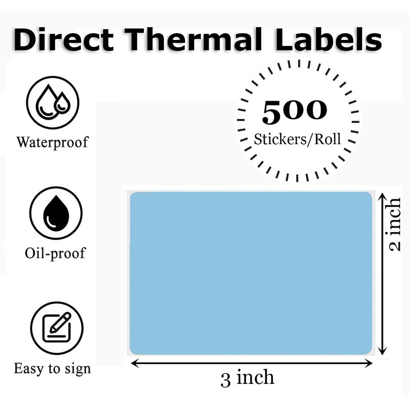 3" x 2" Thermal Labels Stickers Blue, Thermal Printer Thermal