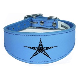 Dog Collar Leather Greyhound Collar Whippet Collar Padded Backing Laser Engraved D15 (14-17 Inch (35cm-43cm), Sky Blue)