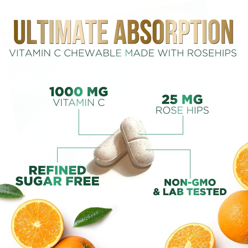 Vitamin C Chewable 1000mg - Extra Strength Antioxidants for Powerful