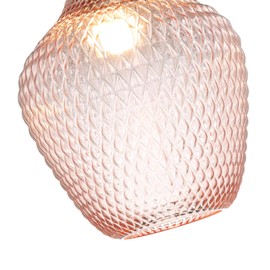Contemporary Designer Soft Blush Pink Curvy Diamond Etched Glass Pendant Lamp Shade | 40w Maximum | 25cm x 21cm | for Living Room Bedroom Dining Room etc by Happy Homewares