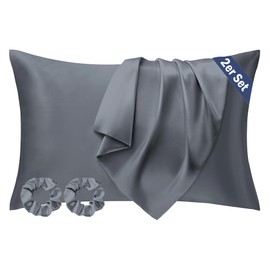 Seiwohl Set of 2 Satin Cushion Covers, 40 x 80, Dark Grey, Silk Cushion Cover, Silk Pillowcase, Satin Pillow Slip, Cushion Cover for Hair and Skin, Hair-Friendly Cushion Cover with 2 Silk Hair Bands